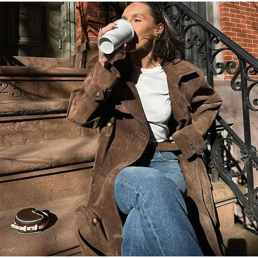 The Valeria Coat | Brown Velvet Coat