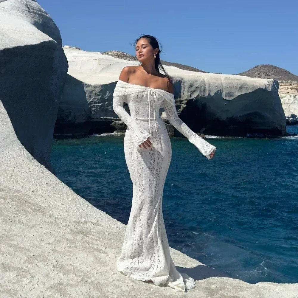 Valentina | White Lace Off-Shoulder Maxi Dress