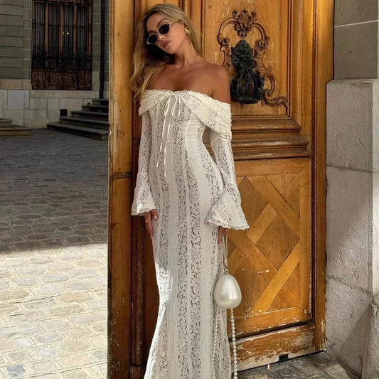 Valentina | White Lace Off-Shoulder Maxi Dress
