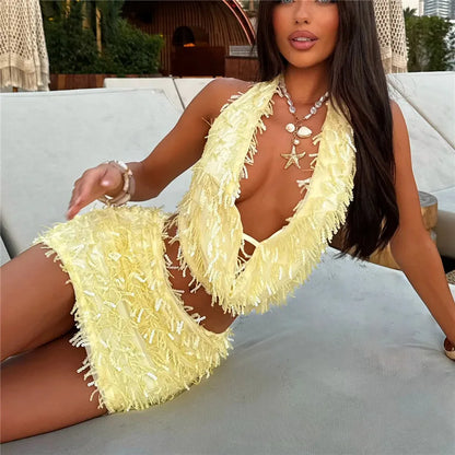 The Chloe Sequin Tassels Mini Skirt Set | (2-Piece)