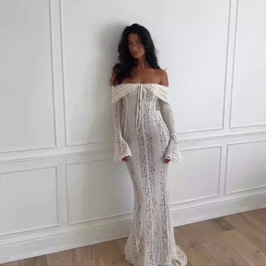 Valentina | White Lace Off-Shoulder Maxi Dress