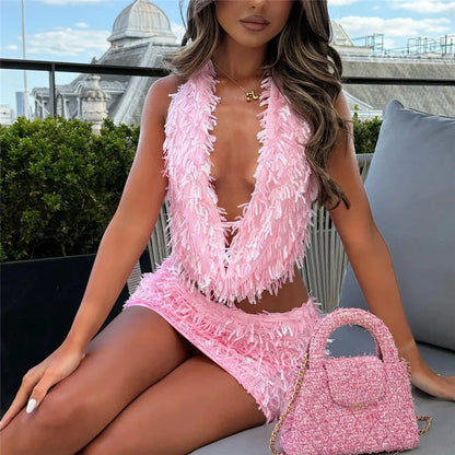 The Chloe Sequin Tassels Mini Skirt Set | (2-Piece)